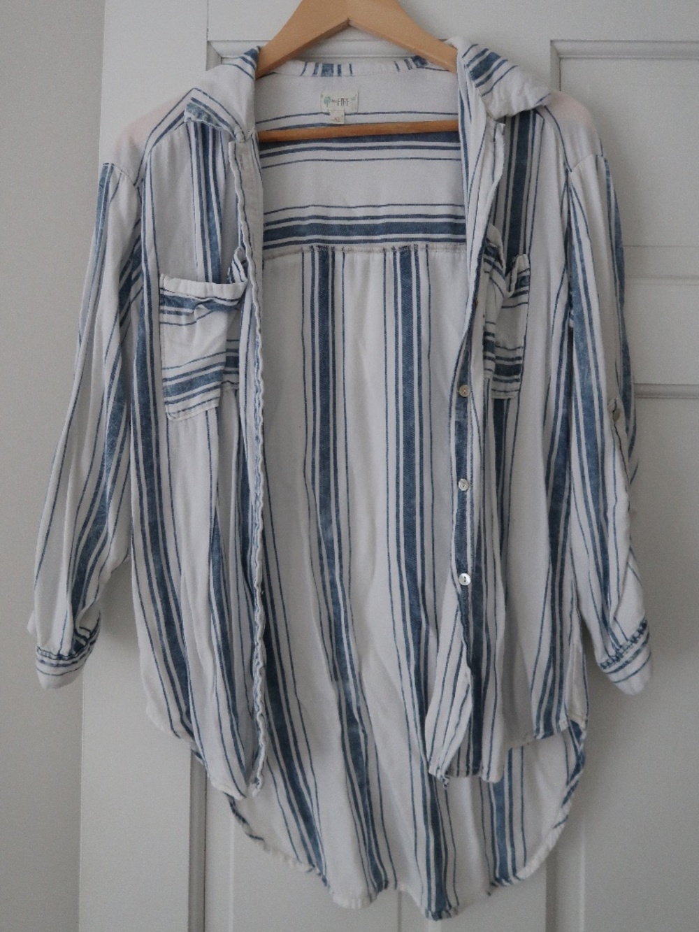 Love, Fire Blue White Striped Button Up Shirt | Size XS | Coastal, Beachy